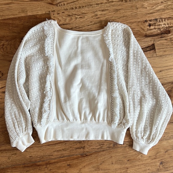 Free People Crochet Dolman Sleeve Cream Pullover Top Sweatshirt S - Picture 6 of 8